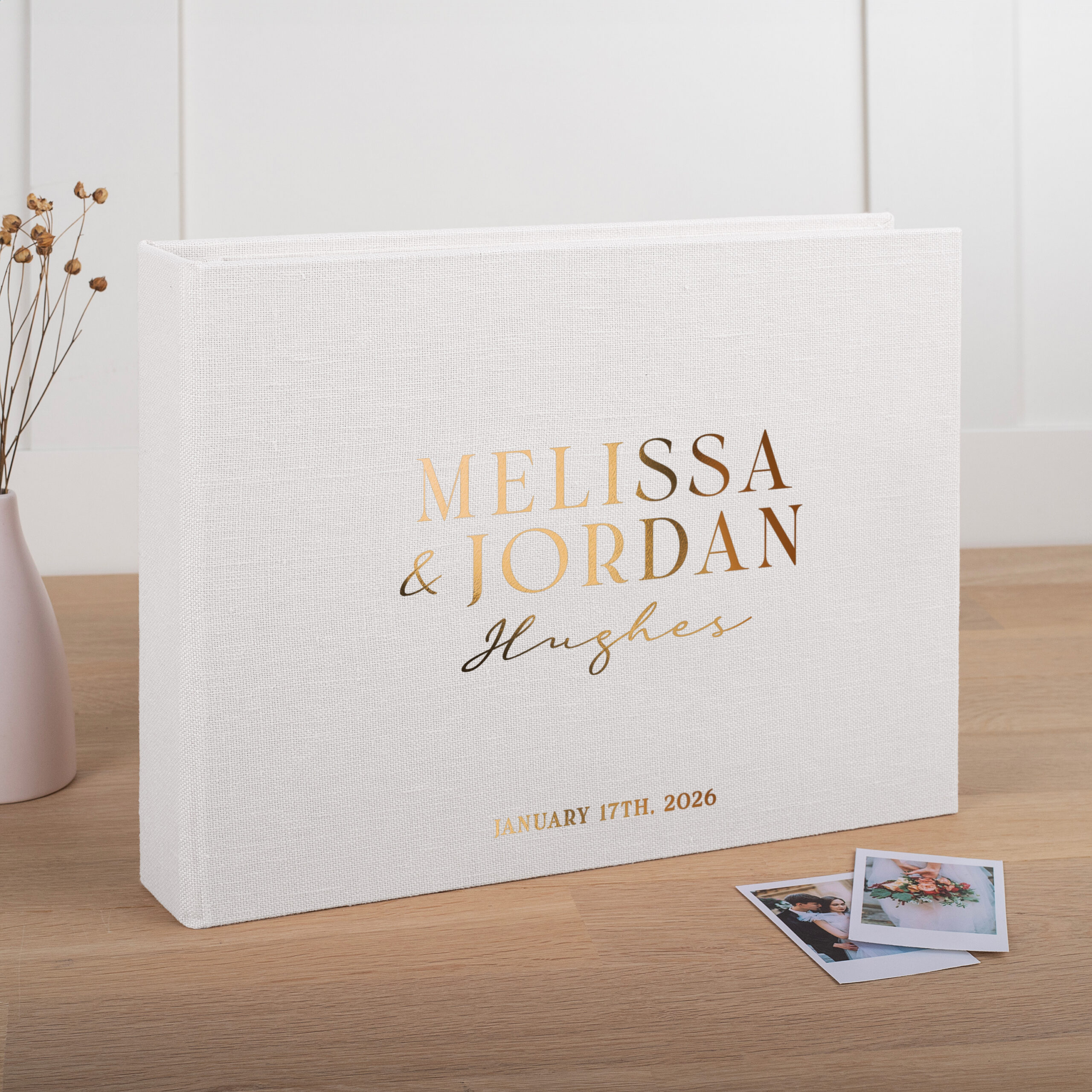 Linen Wedding Guest Book With Photo Pockets - Image 3